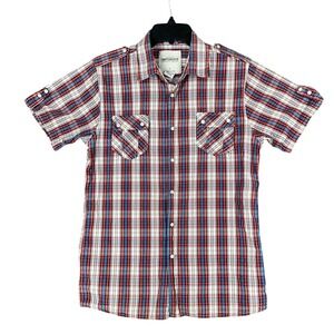 Imperious‎ Plaid Shirt Mens L Red Blue Western Rodeo Farm Chore Workwear